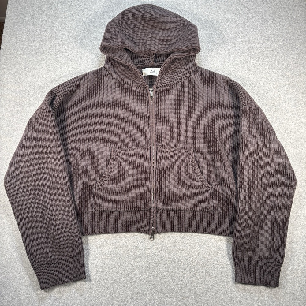 Lac Demure CROPPED KNITTED FISHERMAN HOODIE BROWN